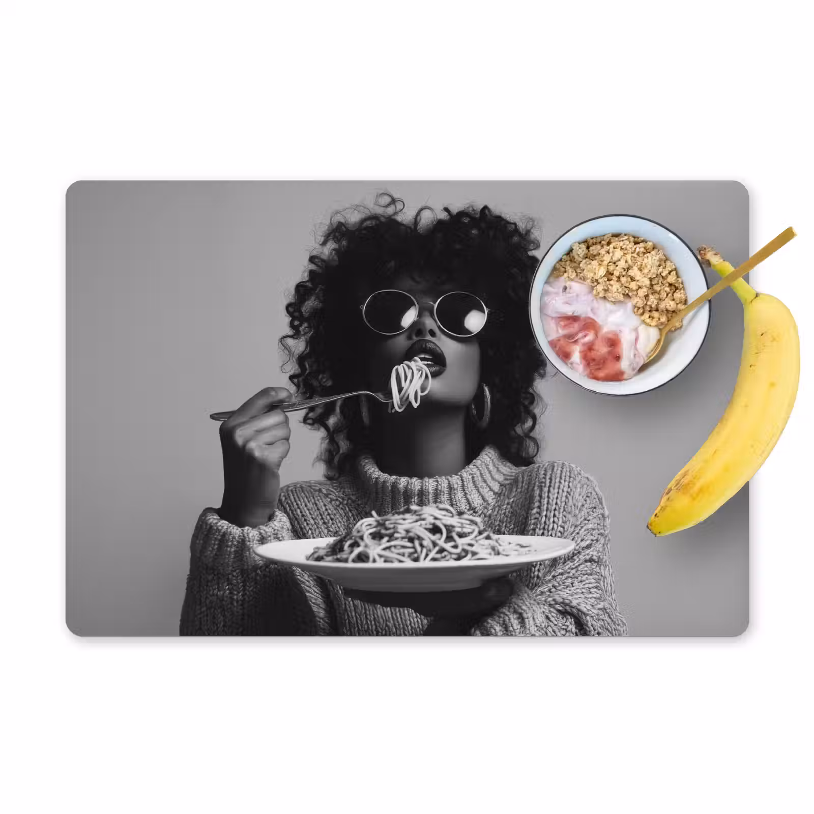 Sets de table en vinyle - Femme - Pâtes - Noir - Blanc — 1