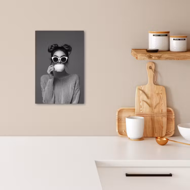 Tableau sur toile - Femme - Café - Noir - Blanc — 1
