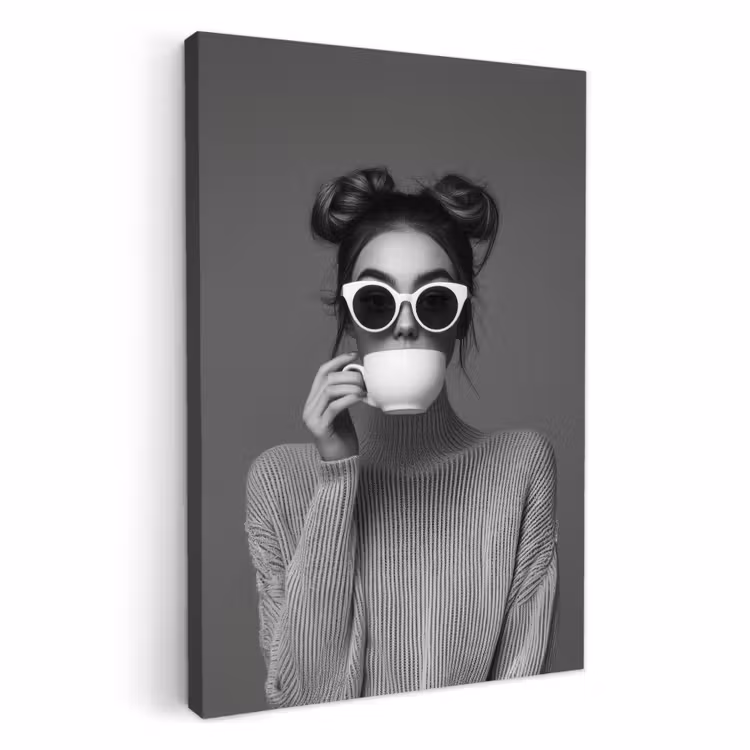 Tableau sur toile - Femme - Café - Noir - Blanc — 3