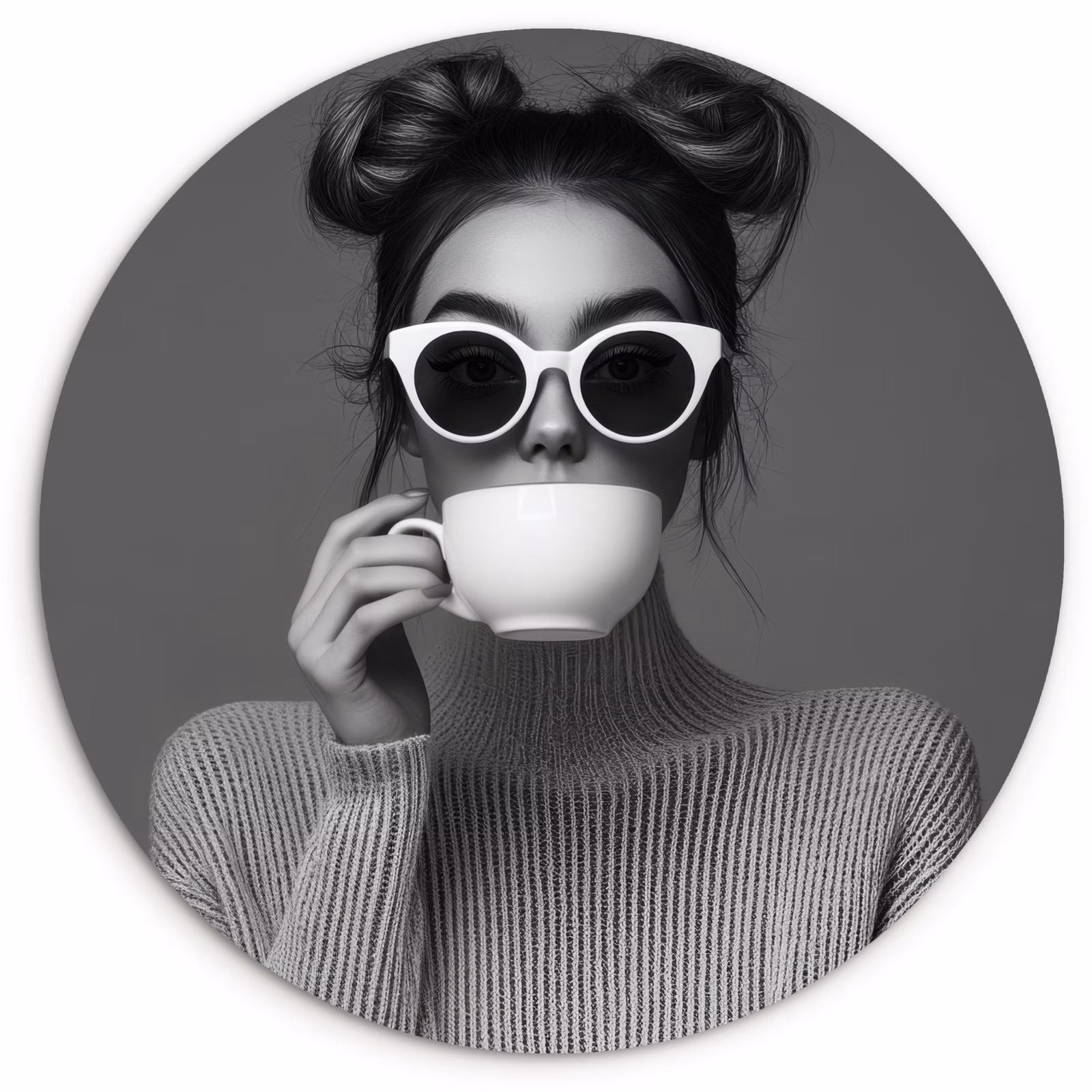 Tableau rond - Femme - Café - Noir - Blanc — 1
