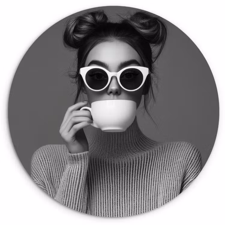 Tableau rond - Femme - Café - Noir - Blanc — 1