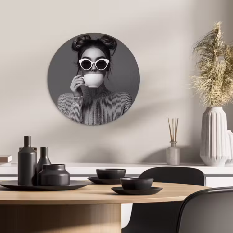 Tableau rond - Femme - Café - Noir - Blanc — 2