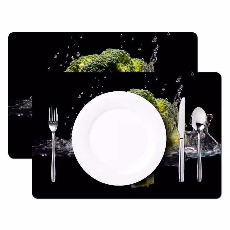 Sets de table en vinyle - Brocoli - Vert - Eau - Noir — 2
