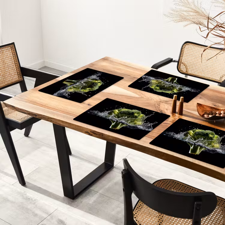 Sets de table en vinyle - Brocoli - Vert - Eau - Noir — 4