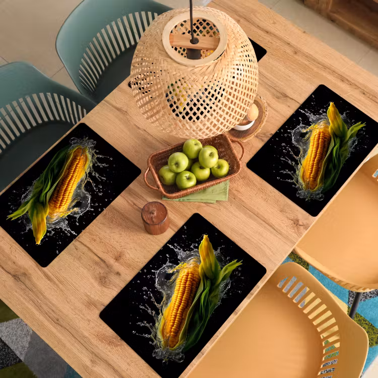 Sets de table en vinyle - Maïs - Légumes - Plantes - Noir - Eau — 3