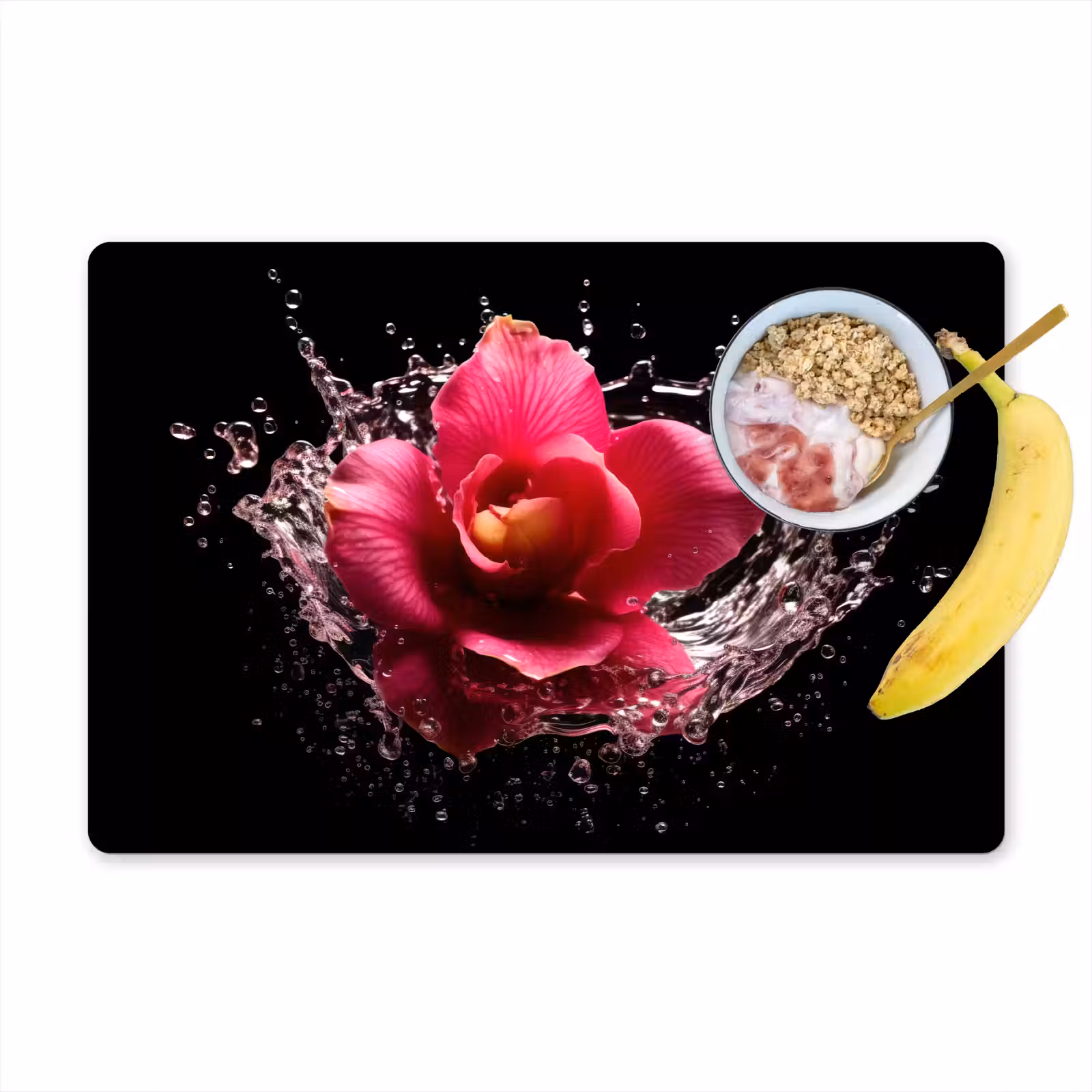 Sets de table en vinyle - Fleurs - Rose - Eau - Noir - Botanique - Nature — 1