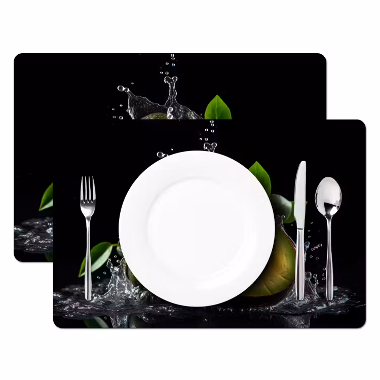 Sets de table en vinyle - Avocat - Légume - Feuille - Eau - Noir - Vert — 2
