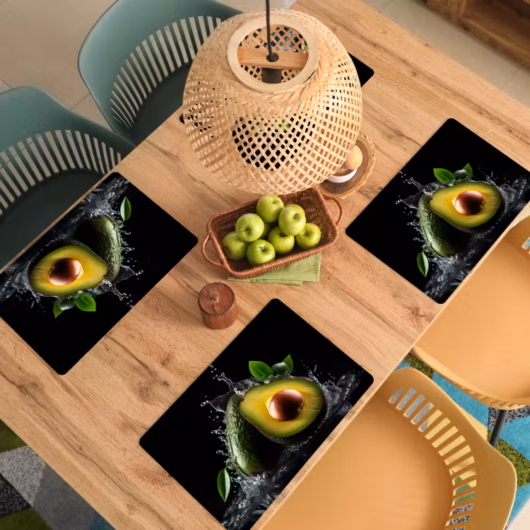 Sets de table en vinyle - Avocat - Légume - Feuille - Eau - Noir - Vert — 3