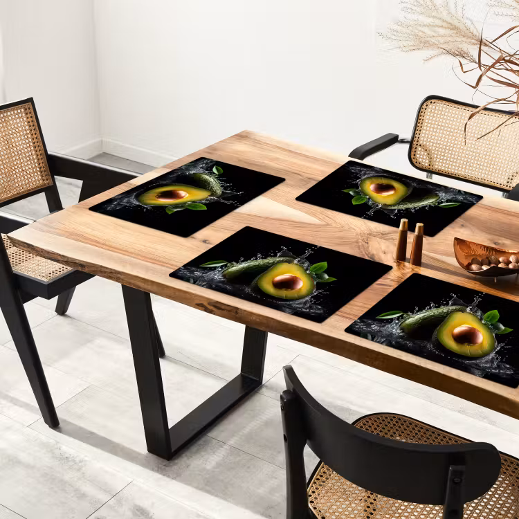 Sets de table en vinyle - Avocat - Légume - Feuille - Eau - Noir - Vert — 4