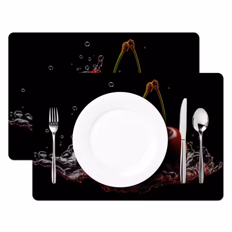 Sets de table en vinyle - Cerise - Rouge - Fruit - Eau - Noir — 2