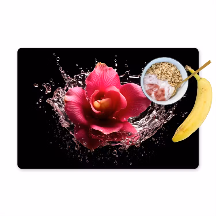 Sets de table en vinyle - Fleurs - Rose - Eau - Noir - Botanique - Nature — 1