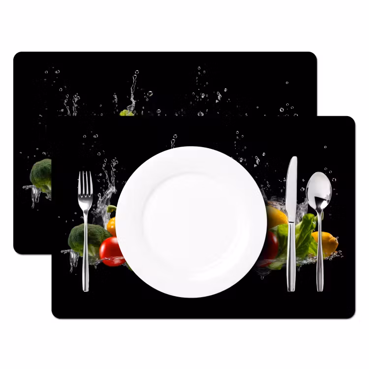 Sets de table en vinyle - Piment doux - Eau - Légumes - Noir — 2