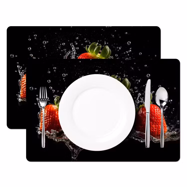 Sets de table en vinyle - Fraises - Fruits - Rouge - Eau - Noir — 2