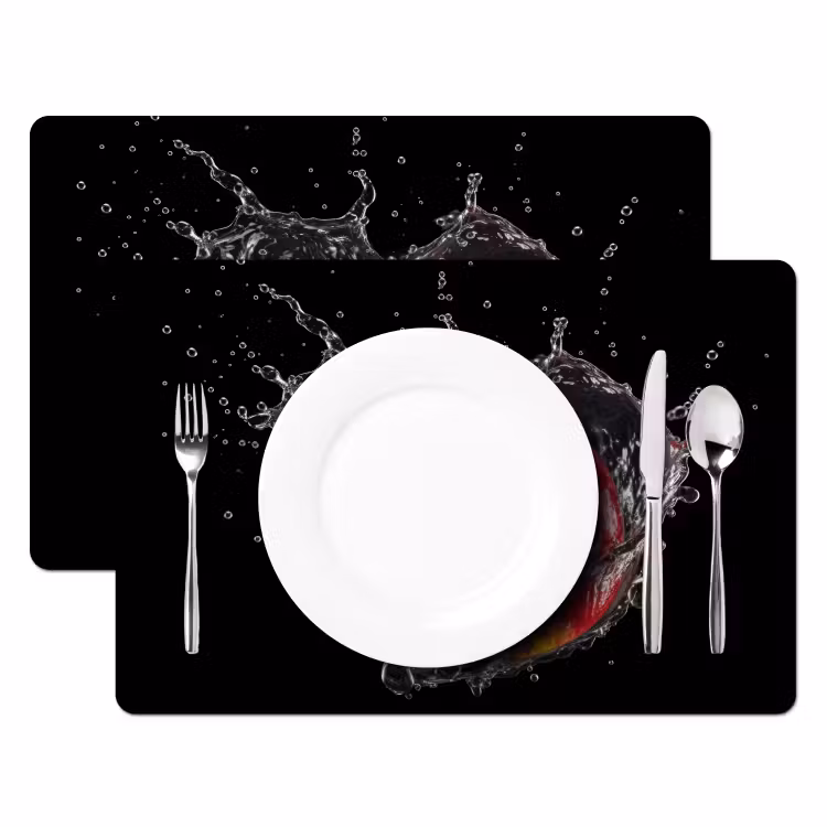 Sets de table en vinyle - Pomme - Rouge - Eau - Noir - Fruit — 2