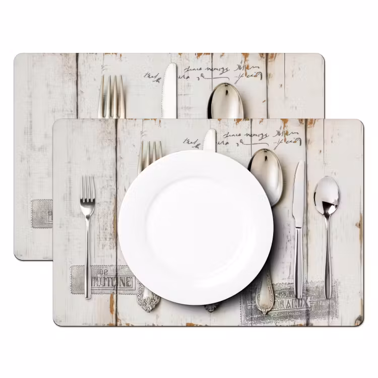 Sets de table en vinyle - Argent - Couverts - Bois — 2