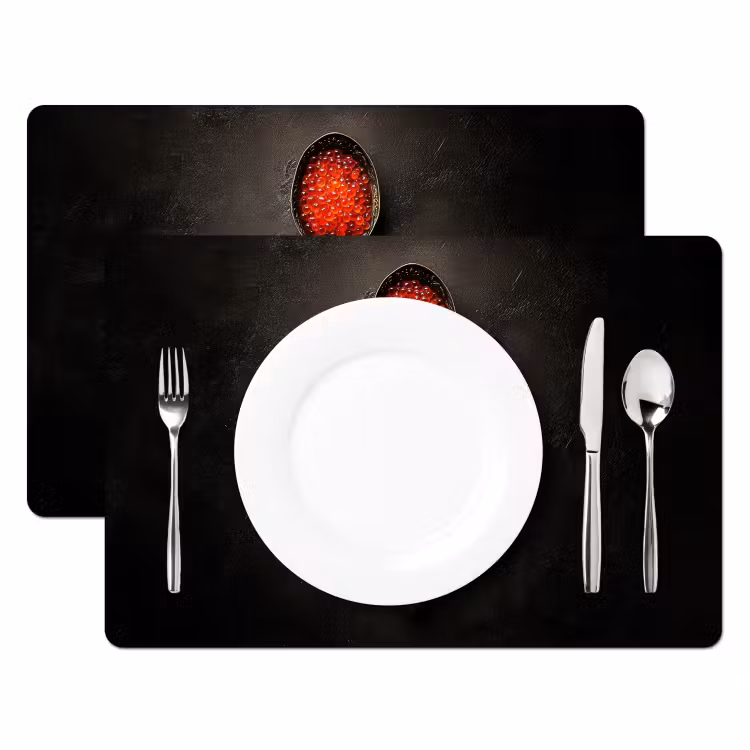 Sets de table en vinyle - Noir - Cuillère - Caviar — 2