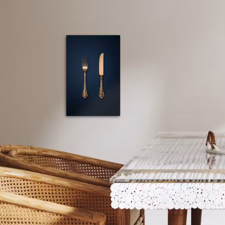 Tableau sur toile - Couverts - Bleu foncé - Or — 1