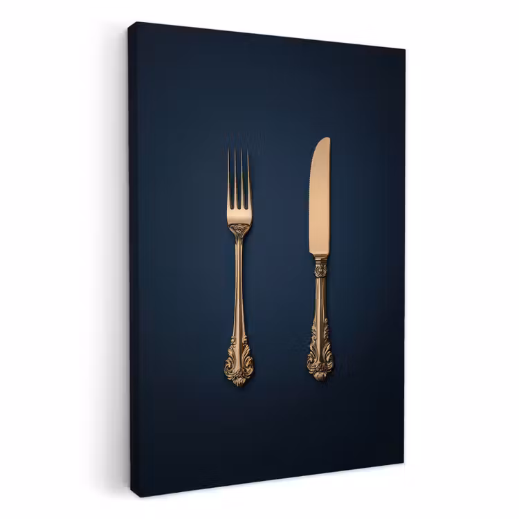 Tableau sur toile - Couverts - Bleu foncé - Or — 2