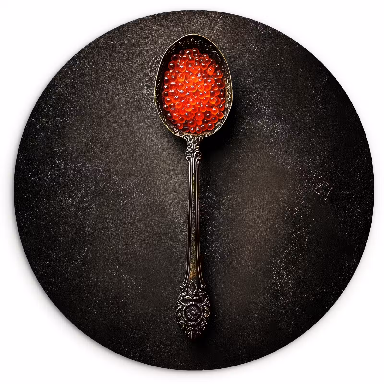 Tableau rond - Noir - Cuillère - Caviar — 1