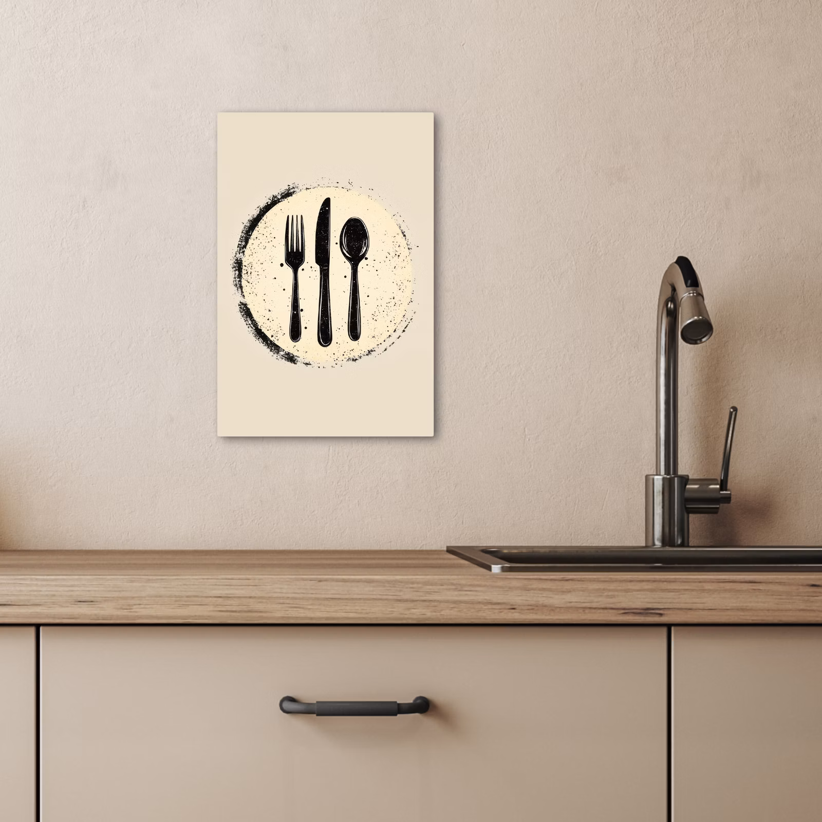 Tableau sur toile - Noir - Couverts - Rond — 1