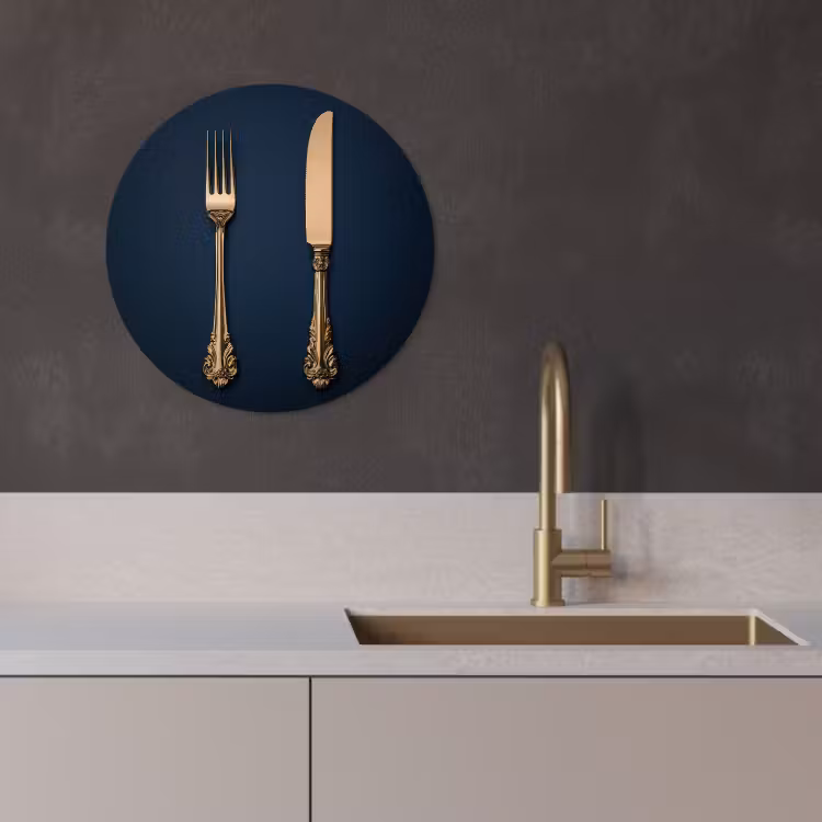 Tableau rond - Couverts - Bleu foncé - Or — 3