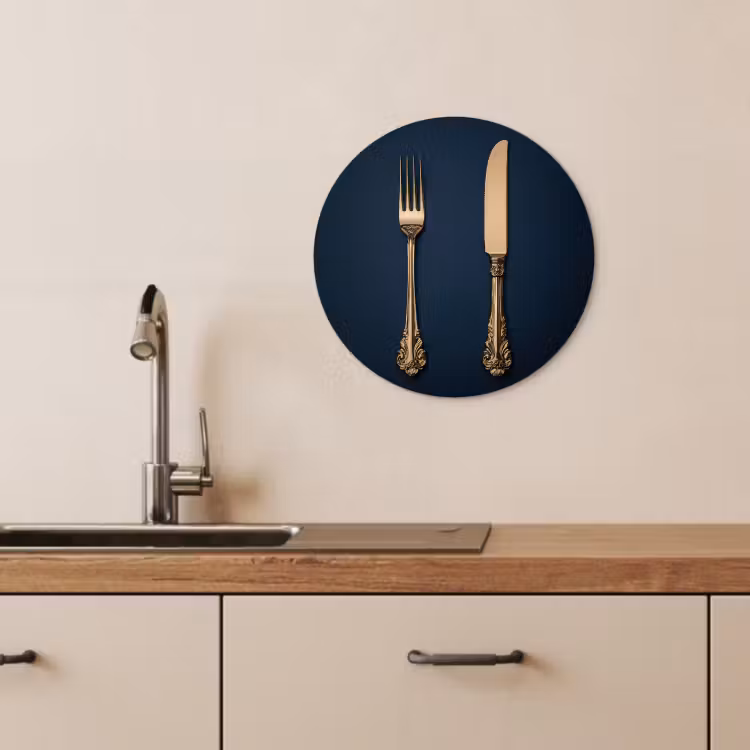 Tableau rond - Couverts - Bleu foncé - Or — 4