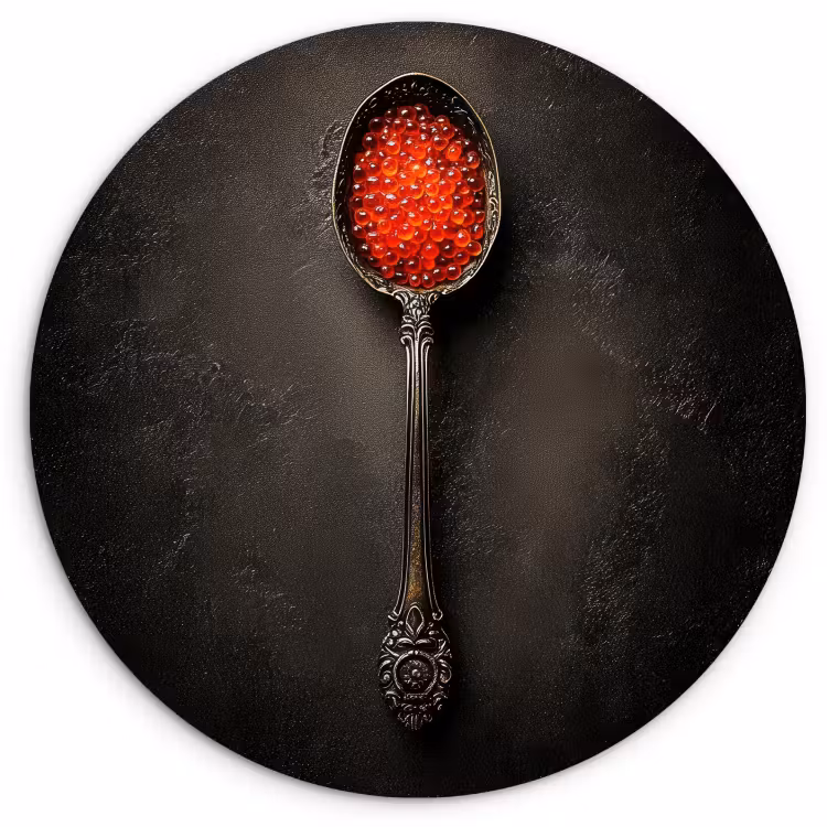 Tableau rond - Noir - Cuillère - Caviar — 1
