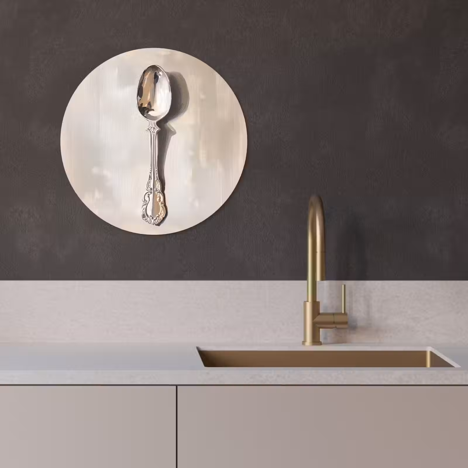 Tableau rond - Cuillère - Peinture - Argent — 1
