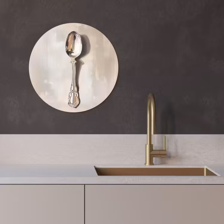Tableau rond - Cuillère - Peinture - Argent — 1