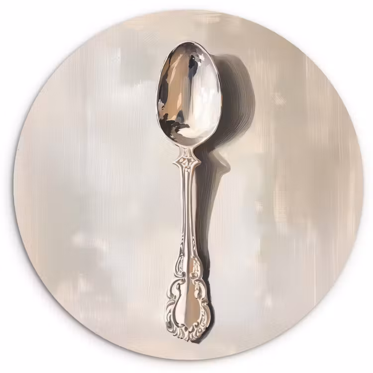 Tableau rond - Cuillère - Peinture - Argent — 2