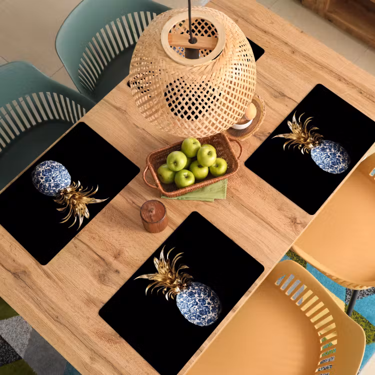 Sets de table - Ananas - Motif floral - Or - Delftware — 3