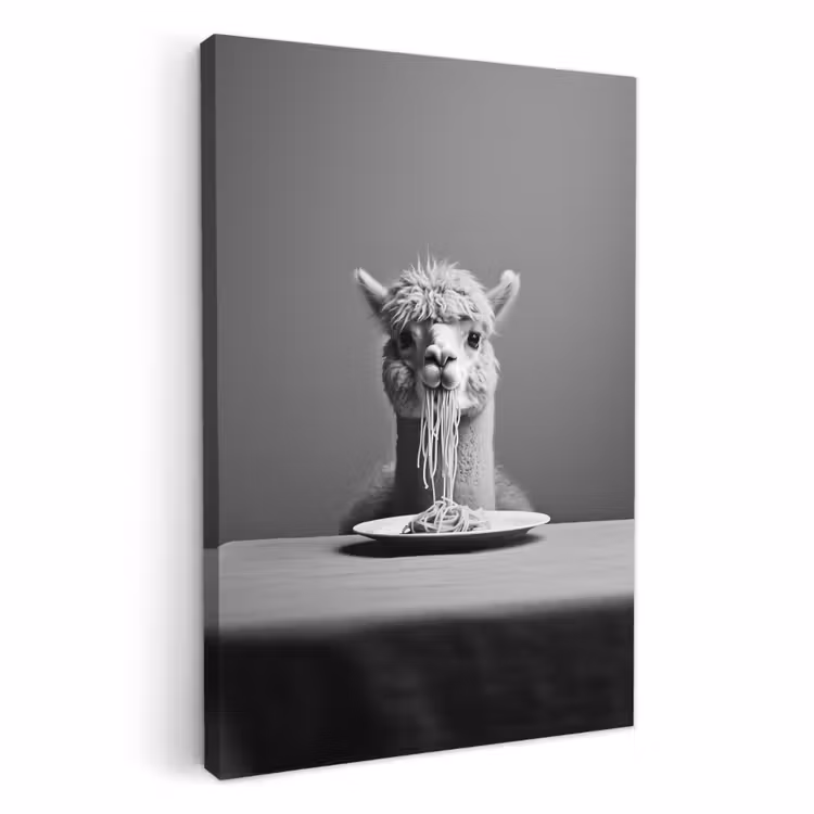 Tableau sur toile - Alpaga - Pâtes - Noir - Blanc - Drôle - Animaux — 4