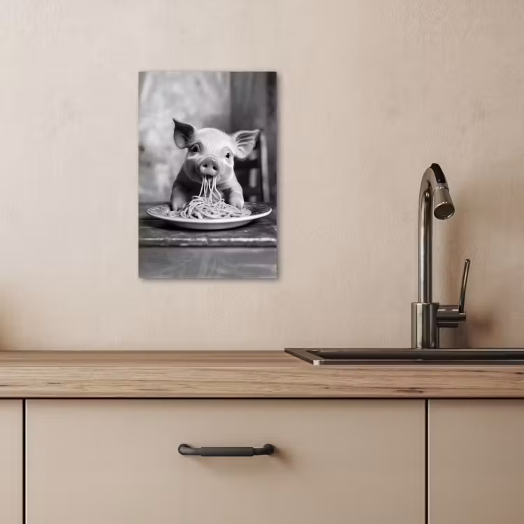 Tableau sur toile - Cochon - Mignon - Spaghetti - Noir et blanc - Animal — 2