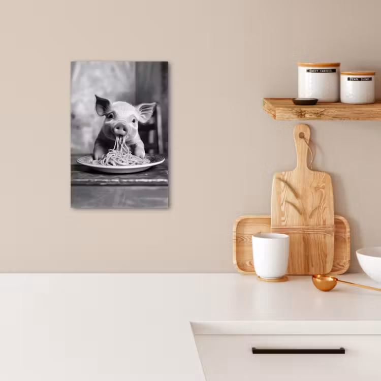 Tableau sur toile - Cochon - Mignon - Spaghetti - Noir et blanc - Animal — 4