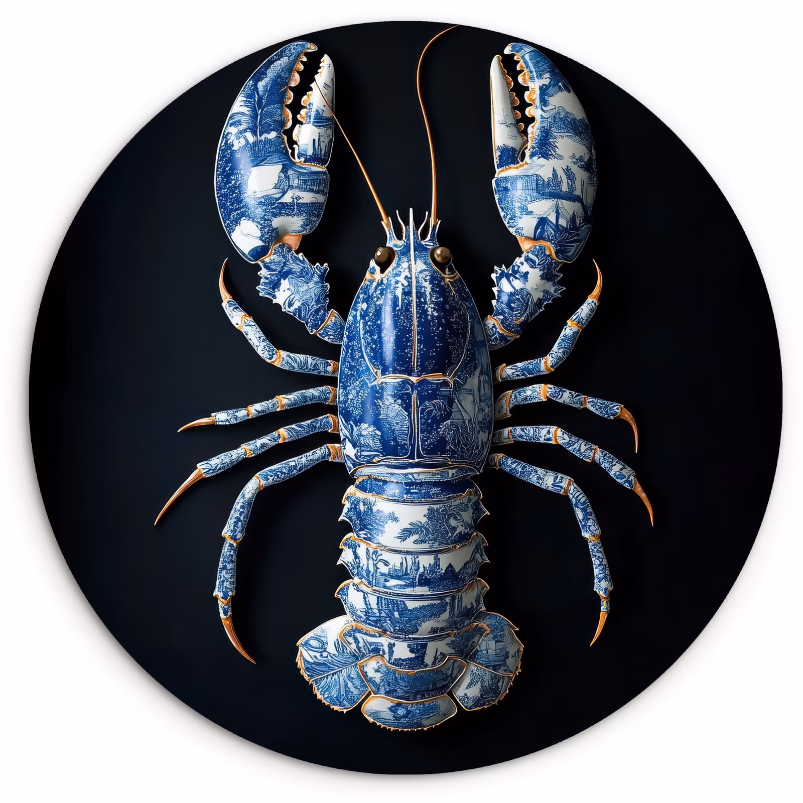 Tableau rond - Homard - Bleu de Delft - Bouclier - Robuste — 1