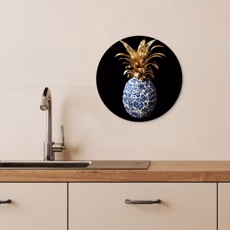 Tableau rond - Ananas - Motif floral - Or - Delftware — 4