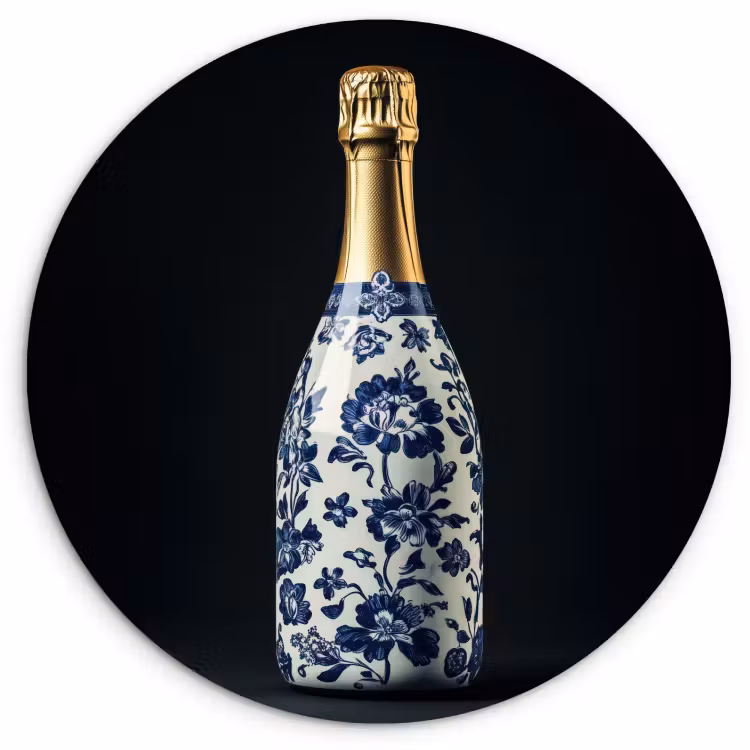Tableau rond - Champagne - Fleurs - Or - Chic — 1