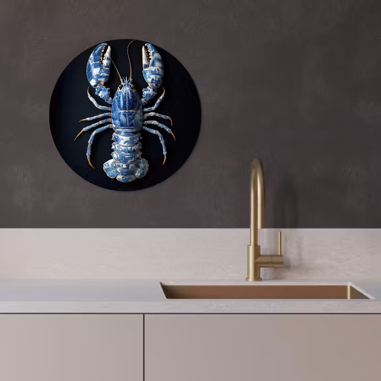Tableau rond - Homard - Bleu de Delft - Bouclier - Robuste — 3