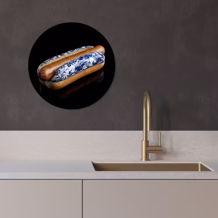 Tableau rond - Hot dog - Porcelaine - Bleu de Delft - Aliments — 4