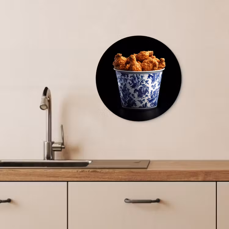 Tableau rond - Poulet - Seau - Bleu de Delft - Tasty — 1