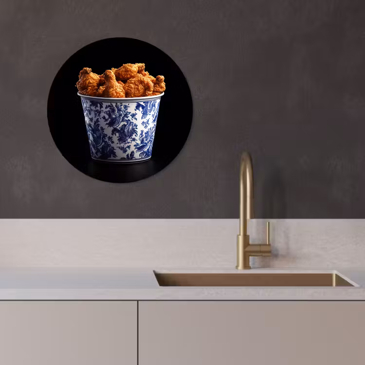 Tableau rond - Poulet - Seau - Bleu de Delft - Tasty — 2