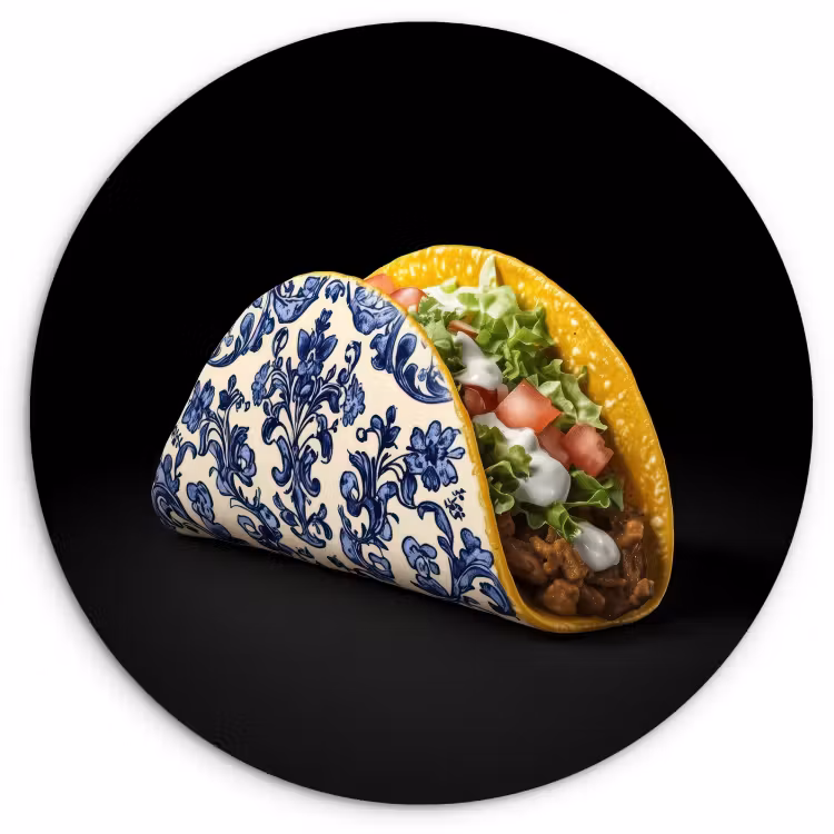 Tableau rond - Taco - Viande - Salade - Bleu de Delft - Motif — 2