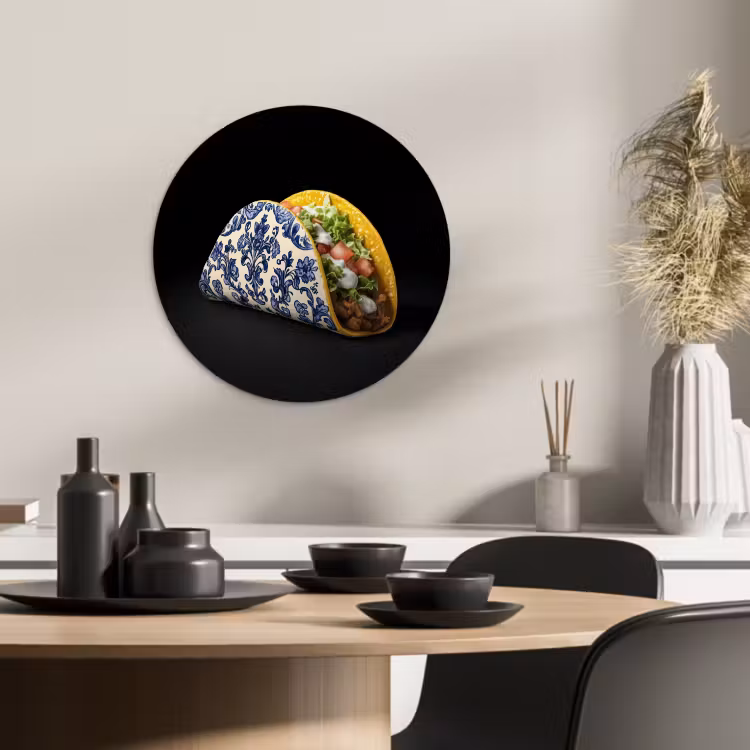 Tableau rond - Taco - Viande - Salade - Bleu de Delft - Motif — 4