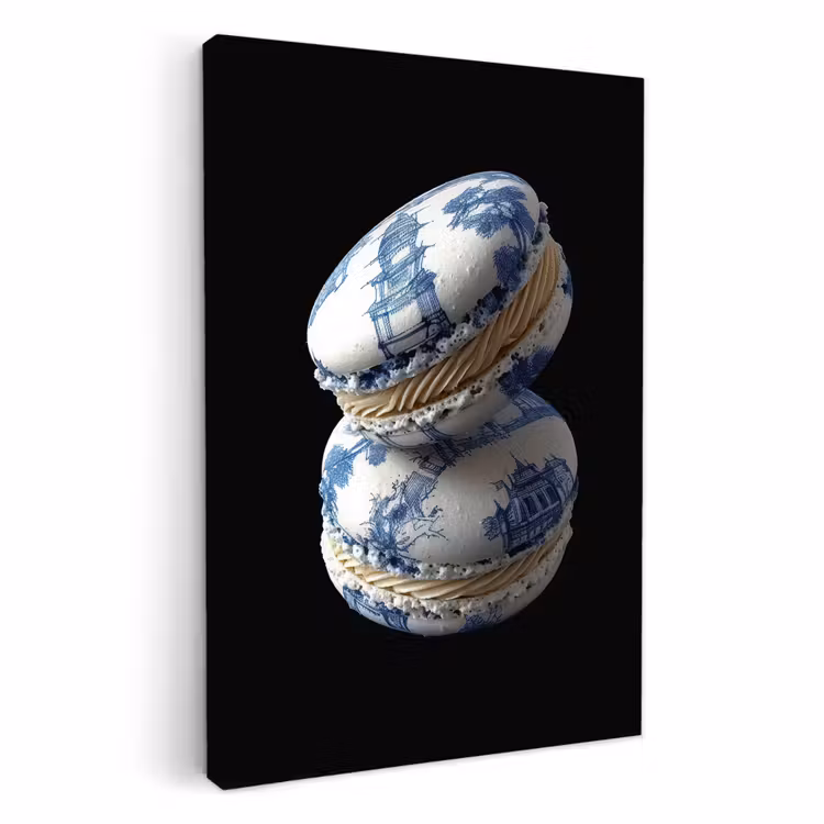 Tableau sur toile - Alimentation - Macarons - Bleu de Delft - Biscuits — 1