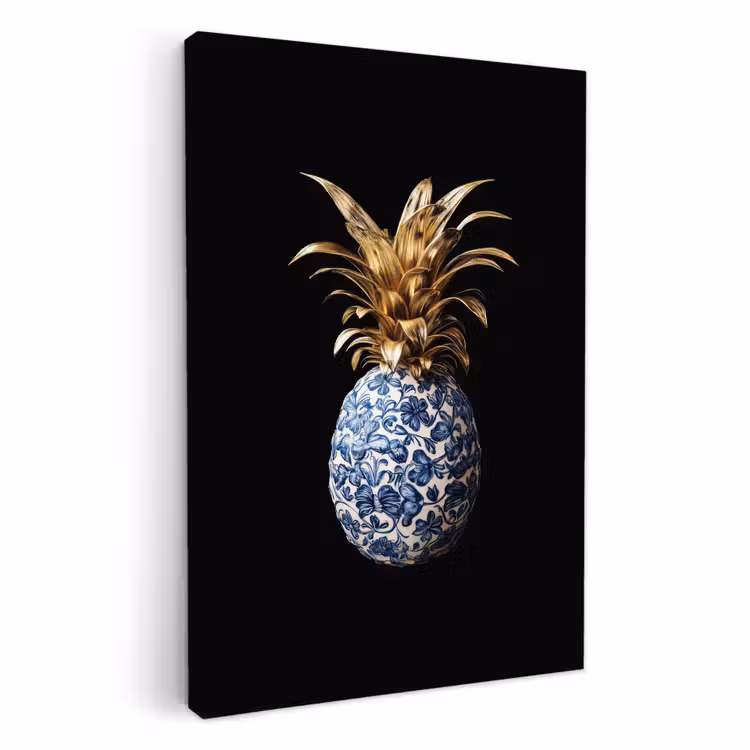 Tableau sur toile - Ananas - Motif floral - Or - Delftware — 1