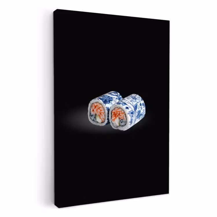 Tableau sur toile - Sushi - Bleu de Delft - Riz - Poisson - Elégant — 1
