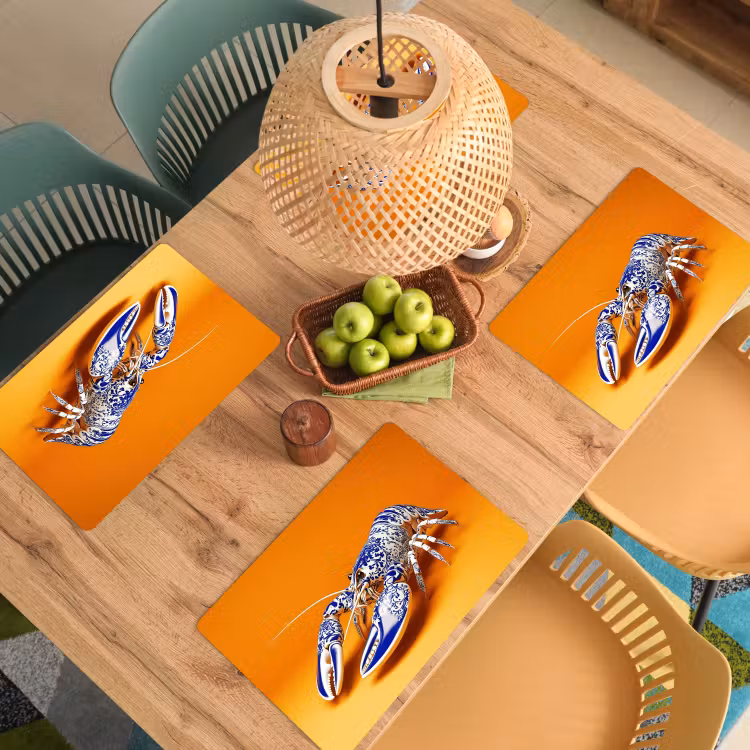Sets de table en vinyle - Homard - Bleu de Delft - Bouclier - Dur - Orange — 3