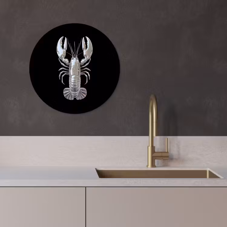 Tableau rond - Homard - Argent - Métallique - Luxe — 1