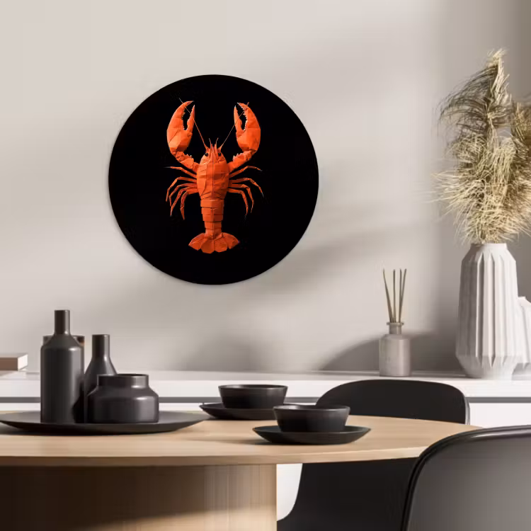 Tableau rond - Homard - Papier - Papier origami - Rouge — 2