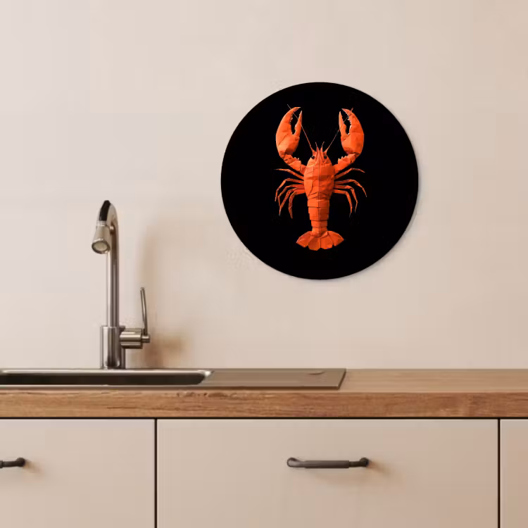 Tableau rond - Homard - Papier - Papier origami - Rouge — 3